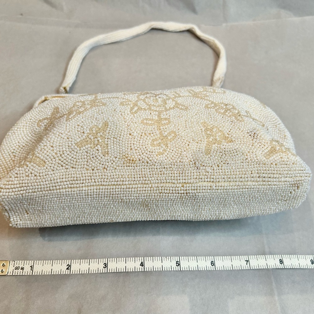 Vintage White Beaded Evening Bag Wedding Clutch Handbag Formal Handbeaded Prom - Picture 4 of 11